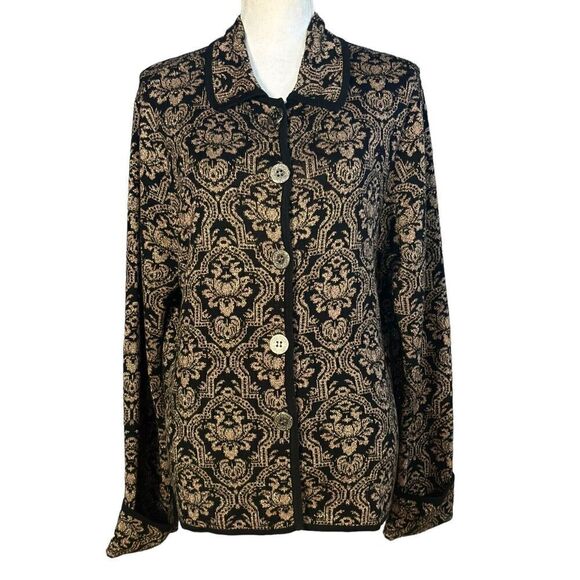 Vintage Chico's Cardigan Size XL Black Gold Metallic Button Front Glam Dressy - Picture 7 of 7